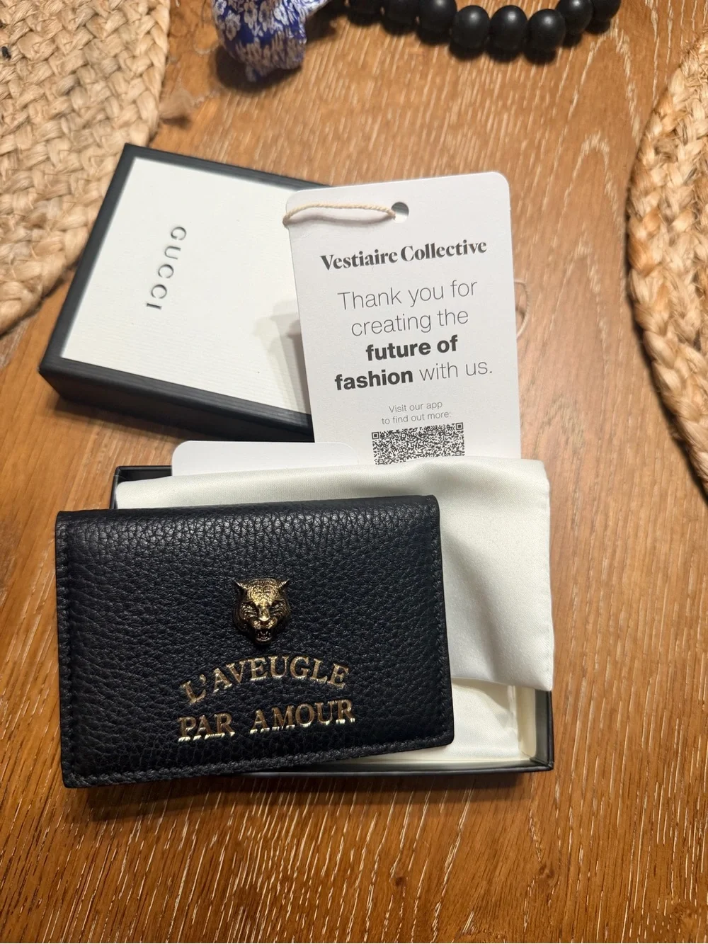 Gucci Tiger Card Holder with Gold 'L'Aveugle Par Amour' Emblem
